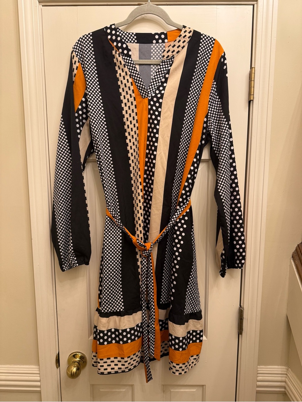 Multicolor Mixed Print Belted Midi Dress Size XL